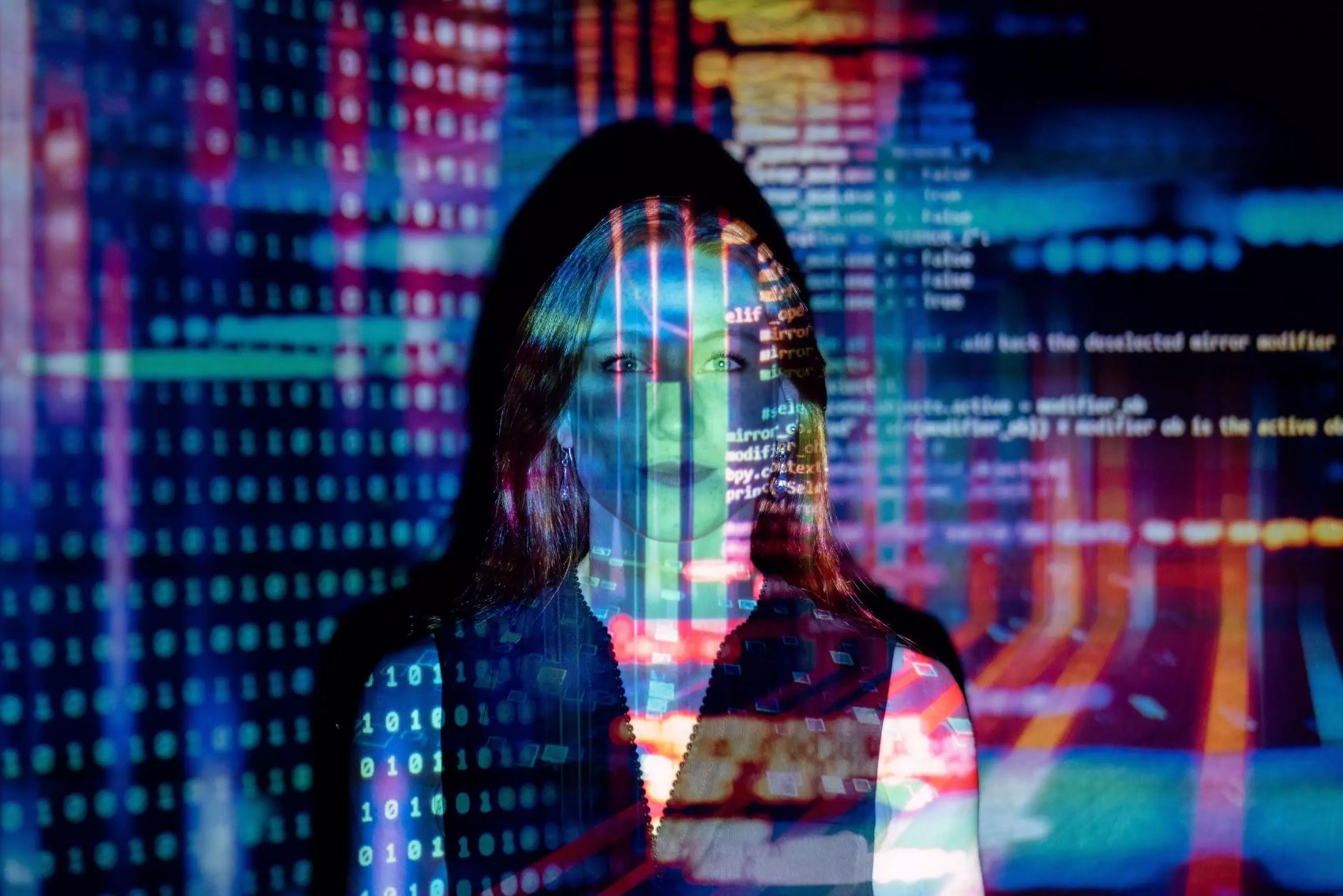 Lady with digital screen overlay (UK General Data Protection)