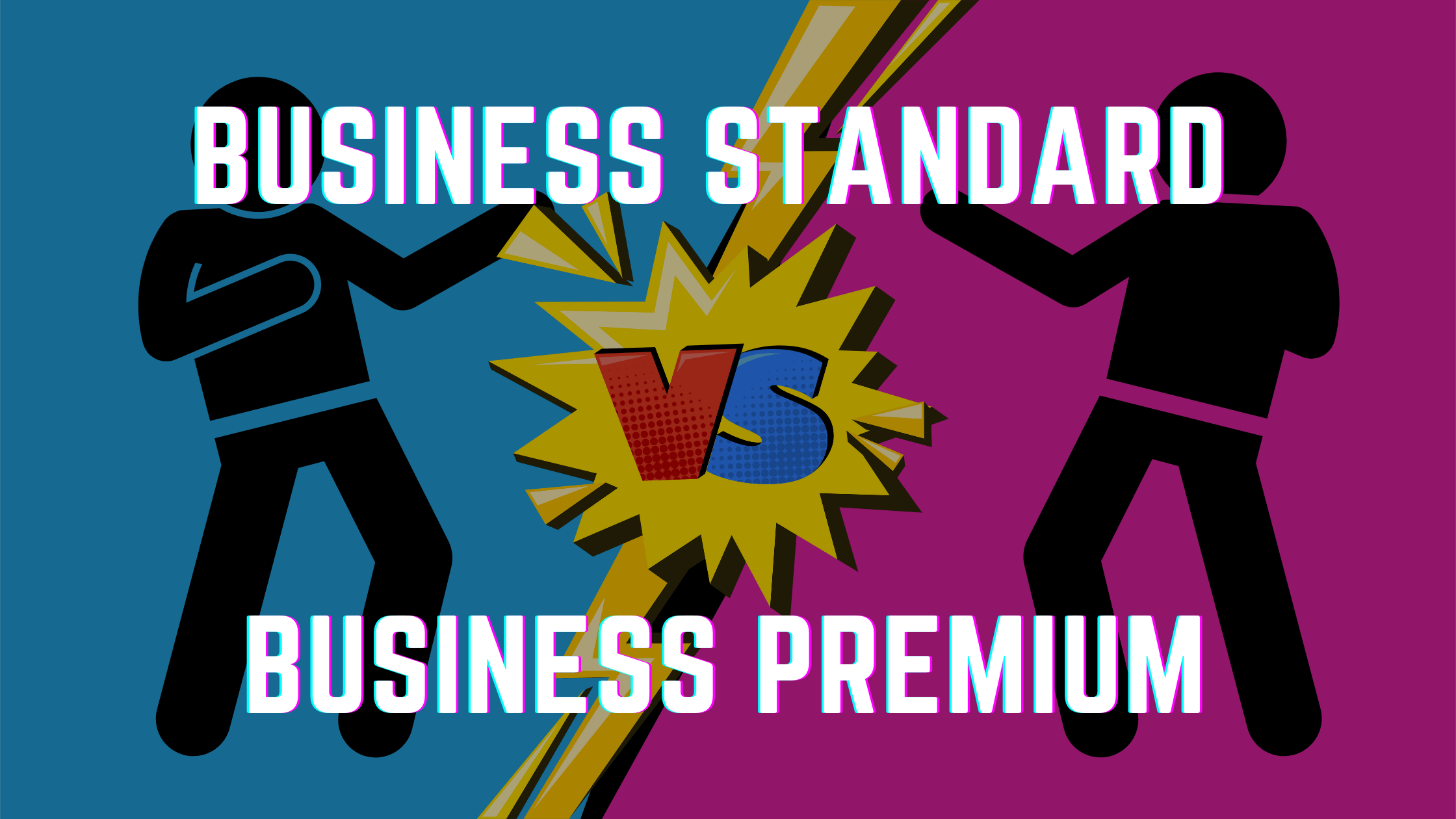Two stickmen fighting to symbolise Microsoft Business Standard vs Business Premium