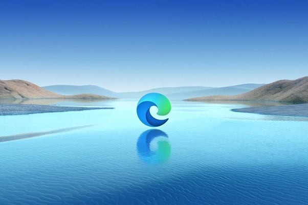 Microsoft edge logo floating above water.