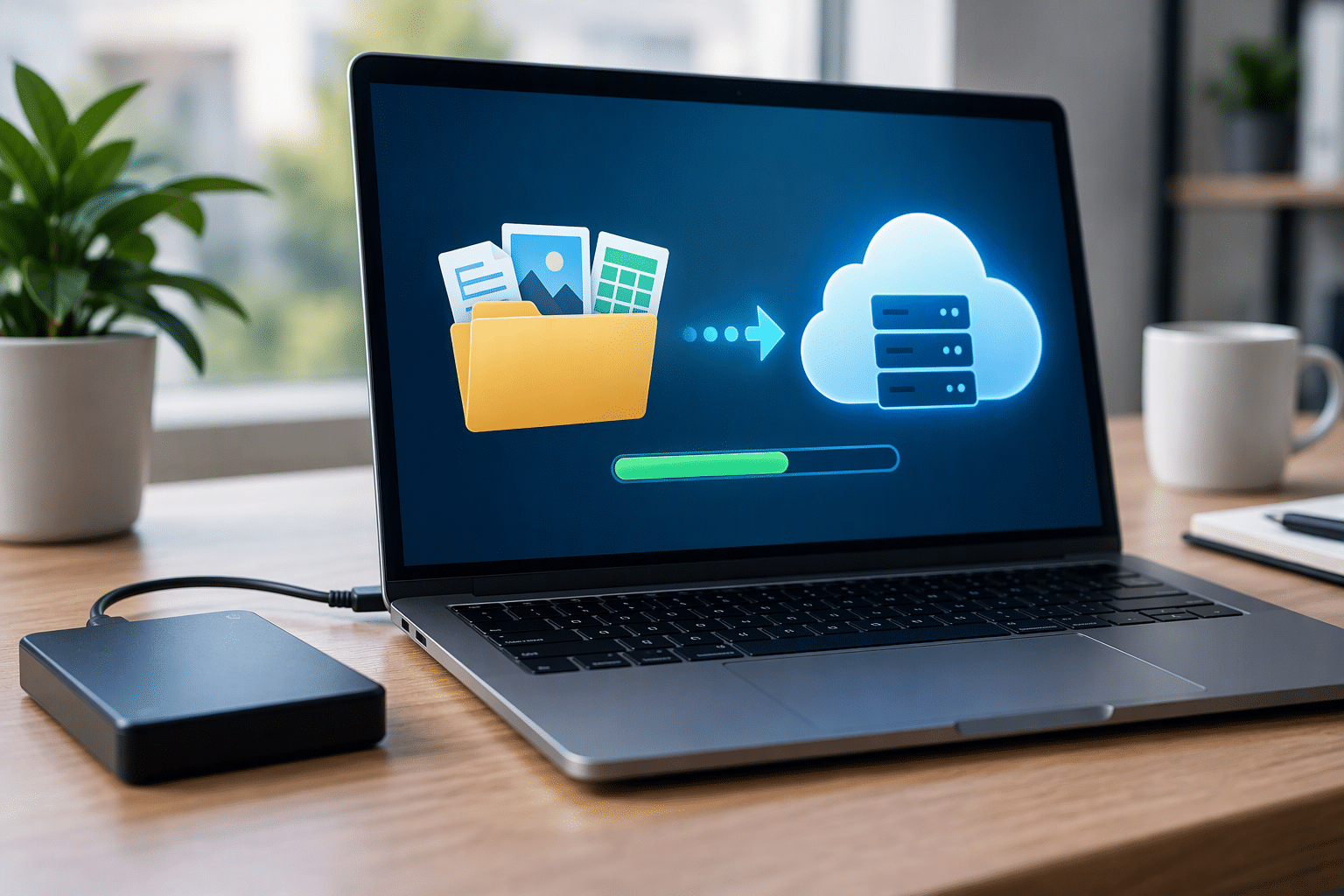 Laptop showing how to back up business data to secure cloud storage